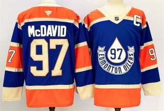 Men's Edmonton Oilers #97 Connor McDavid Royal 2024-25 With C Patch Heritage Classic Primegreen Stitched Jersey