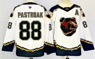 Men's Boston Bruins #88 David Pastrnak White 2024-25 With A Patch Reverse Retro Home Stitched Hockey Jersey