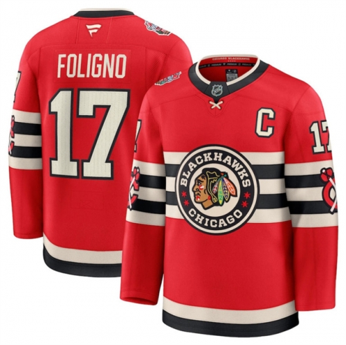 Men's Chicago Blackhawks #17 Nick Foligno Red 2024-25 Winter Classic Stitched Hockey Jersey