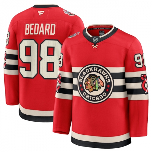 Men's Chicago Blackhawks #98 Connor Bedard Red 2024-25 Winter Classic Stitched Hockey Jersey