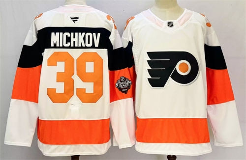 Men's Philadelphia Flyers #39 Matvei Michkov White 2024-25 With A Patch Stitched Jersey