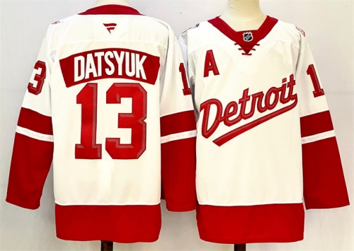 Men's Detroit Red Wings #13 Pavel Datsyuk White Red 2024-25 With A Patch Stitched Jersey