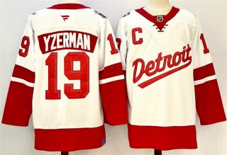 Men's Detroit Red Wings #19 Steve Yzerman White Red 2024-25 With C Patch Stitched Jersey