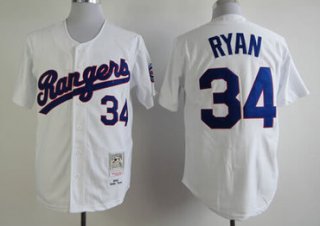 Texas Rangers #34 Nolan Ryan 1993 White Throwback Jersey