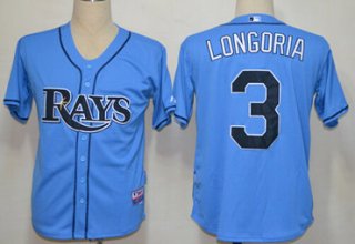 Tampa Bay Rays #3 Evan Longoria Light Blue Jersey