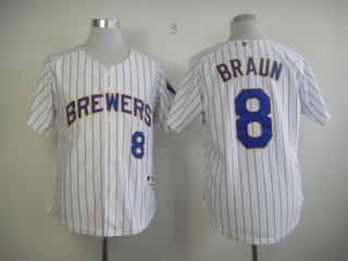 Milwaukee Brewers #8 Braun White Pinstripe Jersey