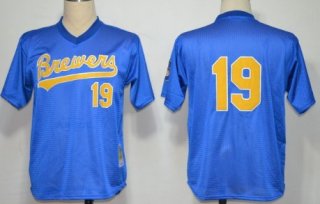 Milwaukee Brewers #19 Robin Yount 1991 Mesh BP Blue Throwback Jersey