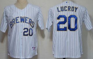 Milwaukee Brewers #20 Jonathan Lucroy White Pinstripe Jersey