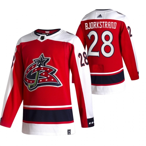 Columbus Blue Jackets #28 Oliver Bjorkstrand Red Men's Adidas 2020-21 Reverse Retro Alternate NHL Jersey