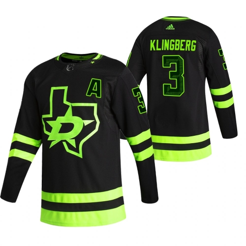 Dallas Stars #3 John Klingberg Black Men's Adidas 2020-21 Reverse Retro Alternate NHL Jersey