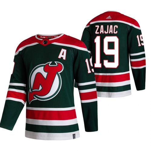 New Jersey Devils #19 Travis Zajac Green Men's Adidas 2020-21 Reverse Retro Alternate NHL Jersey