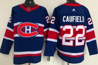 Men's Montreal Canadiens #22 Cole Caufield Blue 2021 Reverse Retro Stitched NHL Jersey