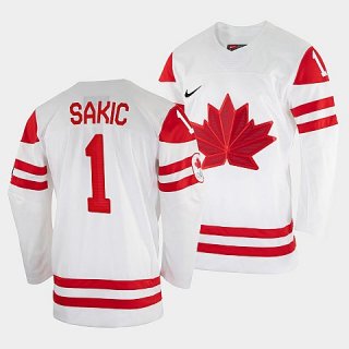 Men's Joe Sakic Canada Hockey White 2022 Winter Olympic #1 Salt Lake City Jersey