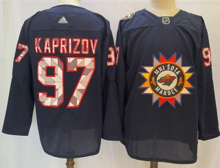 Men's Minnesota Wild #97 Kirill Kaprizov 2022 Navy Native American Heritage Day Stitched Jersey