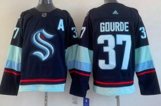 Men's Seattle Kraken #37 Yanni Gourde Navy Authentic Jersey