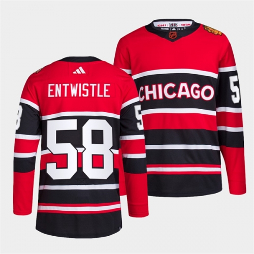 Men's Chicago Blackhawks #58 MacKenzie Entwistle Red Black 2022 Reverse Retro Stitched Jersey