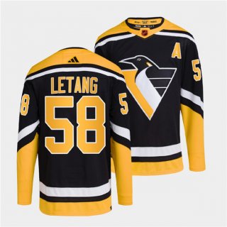 Men's Pittsburgh Penguins #58 Kris Letang Black 2022 Reverse Retro Stitched Jersey