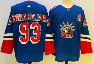 Men's New York Rangers #93 Mika Zibanejad Blue 2022-23 Reverse Retro Stitched Jersey