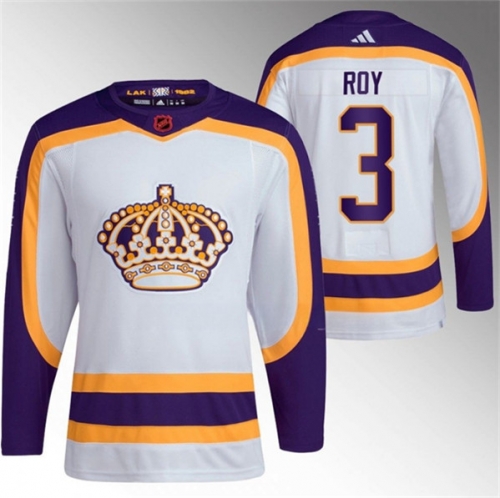 Men's Los Angeles Kings #3 Matt Roy White 2022 Reverse Retro Stitched Jersey