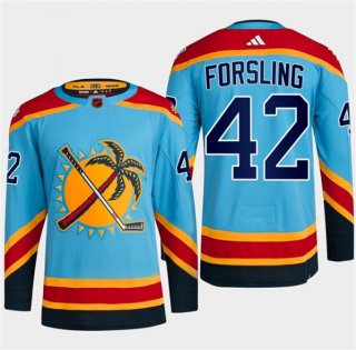 Men's Florida Panthers #42 Gustav Forsling Blue 2022-23 Reverse Retro Stitched Jersey