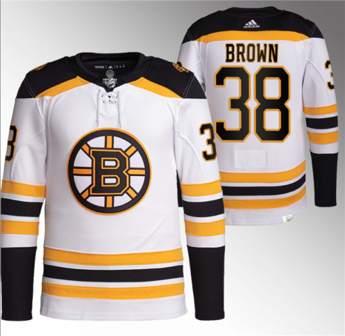 Men's Boston Bruins #38 Patrick Brown White Stitched Jersey