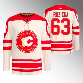 Men's Calgary Flames #63 Adam Ruzicka 2023 Cream Classic Primegreen Stitched Jersey