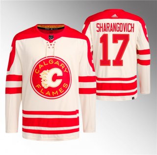 Men's Calgary Flames #17 Yegor Sharangovich 2023 Cream Classic Primegreen Stitched Jersey