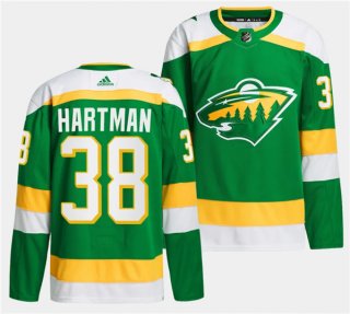 Men's Minnesota Wild #38 Ryan Hartman Green 2023-24 Stitched Jersey