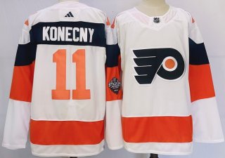 Men's Philadelphia Flyers #11 Travis Konecny White 2024 Stadium Series Stitched Jersey