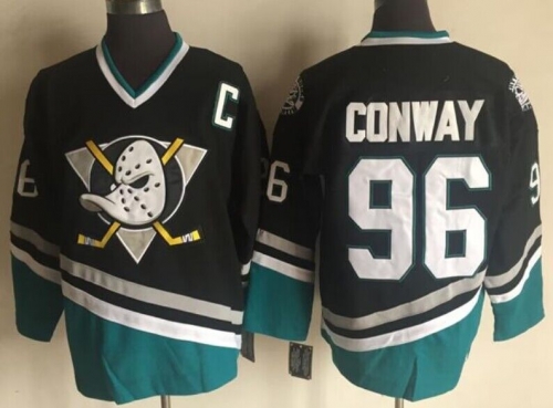 Men's Anaheim Ducks #96 Charlie Conway Mighty Ducks Movie Black Green Ice Hockey Jerseys