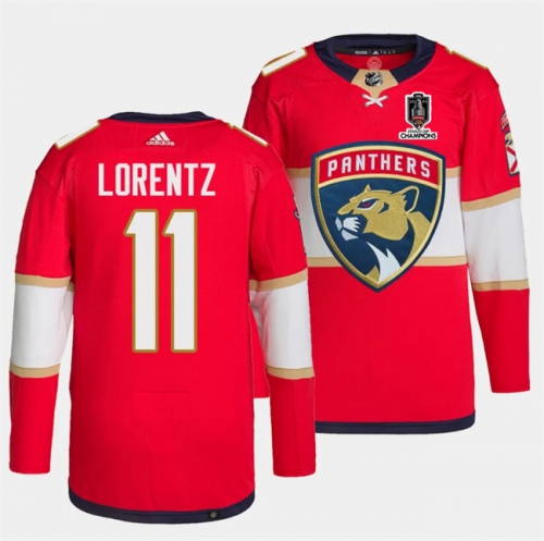 Men's Florida Panthers #11 Steven Lorentz Red Home 2024 Stanley Cup Champions Stitched Jersey