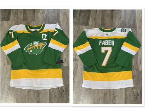 Men's Minnesota Wild #7 Brock Faber Green 2023-24 Stitched Jersey