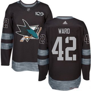 Men's San Jose Sharks #42 Joel Ward Black 100th Anniversary Stitched NHL 2017 adidas Hockey Jersey