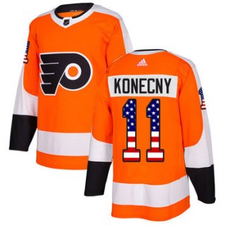 Adidas Flyers #11 Travis Konecny Orange Home Authentic USA Flag Stitched NHL Jersey