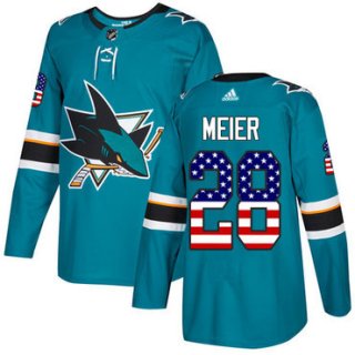 Adidas Sharks #28 Timo Meier Teal Home Authentic USA Flag Stitched NHL Jersey