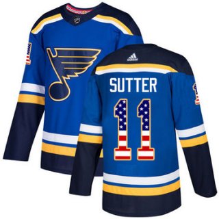 Adidas Blues #11 Brian Sutter Blue Home Authentic USA Flag Stitched NHL Jersey