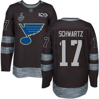 Men's St. Louis Blues #17 Jaden Schwartz Black 1917-2017 100th Anniversary 2019 Stanley Cup Final Bound Stitched Hockey Jersey