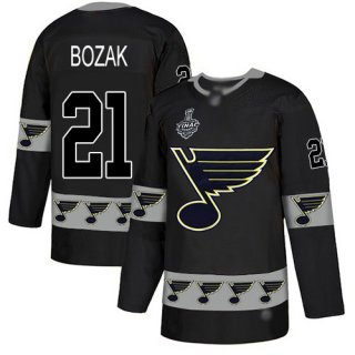 Men's St. Louis Blues #21 Tyler Bozak Black Authentic Team Logo Fashion 2019 Stanley Cup Final Bound Stitched Hockey Jersey