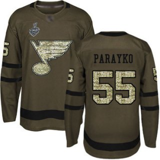 Men's St. Louis Blues #55 Colton Parayko Green Salute to Service 2019 Stanley Cup Final Bound Stitched Hockey Jersey