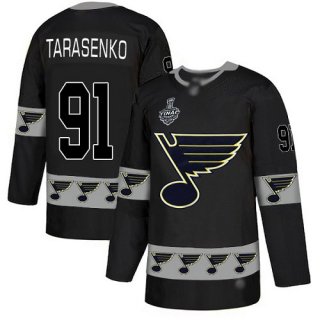 Men's St. Louis Blues #91 Vladimir Tarasenko Black Authentic Team Logo Fashion 2019 Stanley Cup Final Bound Stitched Hockey Jersey