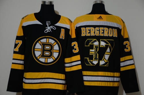 Men's Boston Bruins #37 Patrice Bergeron Black With Team Logo Adidas Stitched NHL Jersey