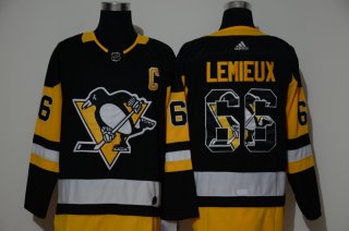 Men's Pittsburgh Penguins #66 Mario Lemieux Black With Team Logo Adidas Stitched NHL Jersey