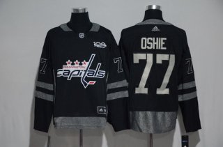 Men's Washington Capitals #77 T.J. Oshie Black 100th Anniversary Stitched NHL 2017 adidas Hockey Jersey