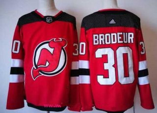 Men's New Jersey Devils #30 Martin Brodeur Red with Black 2017-2018 adidas Hockey Stitched NHL Jersey