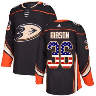 Adidas Ducks #36 John Gibson Black Home Authentic USA Flag Stitched NHL Jersey