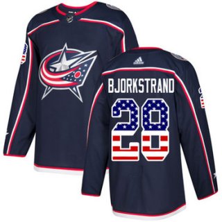 Adidas Blue Jackets #28 Oliver Bjorkstrand Navy Blue Home Authentic USA Flag Stitched NHL Jersey