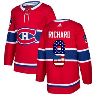 Adidas Canadiens #9 Maurice Richard Red Home Authentic USA Flag Stitched NHL Jersey