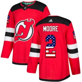 Adidas Devils #2 John Moore Red Home Authentic USA Flag Stitched NHL Jersey