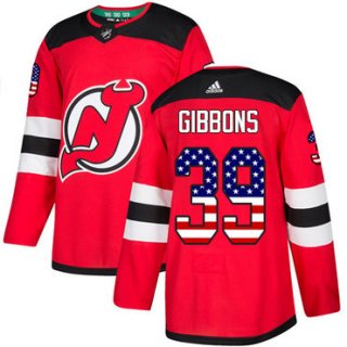 Adidas Devils #39 Brian Gibbons Red Home Authentic USA Flag Stitched NHL Jersey