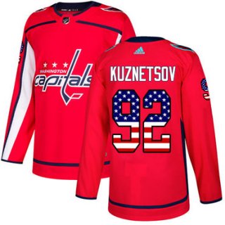 Adidas Capitals #92 Evgeny Kuznetsov Red Home Authentic USA Flag Stitched NHL Jersey